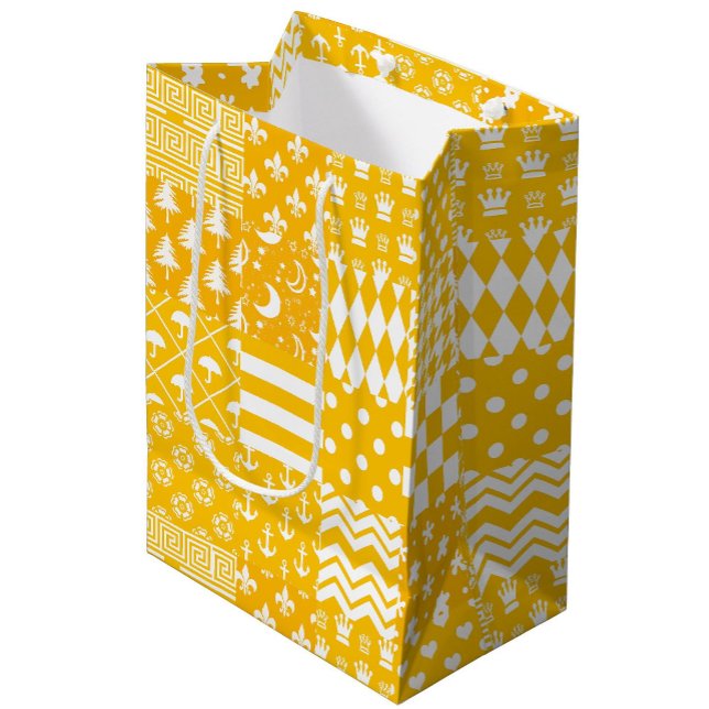 Yellow White Mixed Patterns Patchwork Design  Medium Gift Bag (Creator Uploaded)