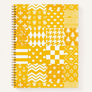 Yellow White Mixed Patterns Patchwork Design Notebook
