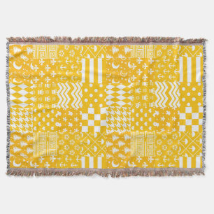 Yellow White Mixed Patterns Patchwork Design Throw Blanket