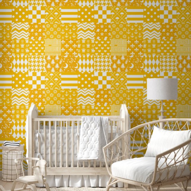 Yellow White Mixed Patterns Patchwork Design  Wallpaper (Creator Uploaded)