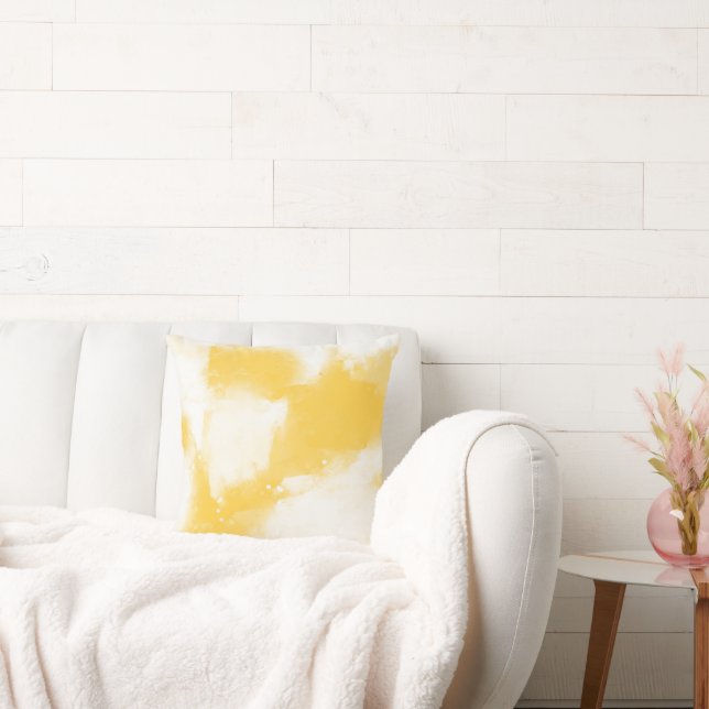 Yellow & White Modern Abstract Brushstrokes Cushion (Couch)
