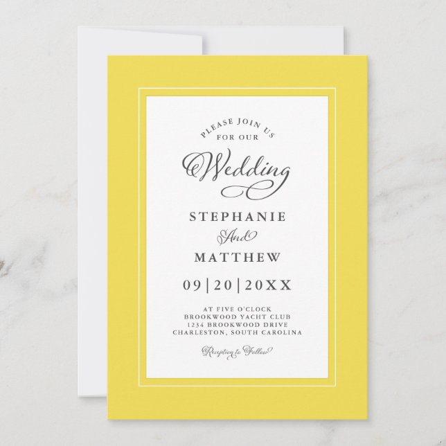 Yellow White Modern Elegant Wedding  Invitation (Front)