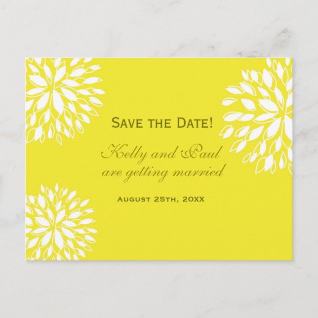 Yellow & White Modern Floral Wedding Postcard (Front)