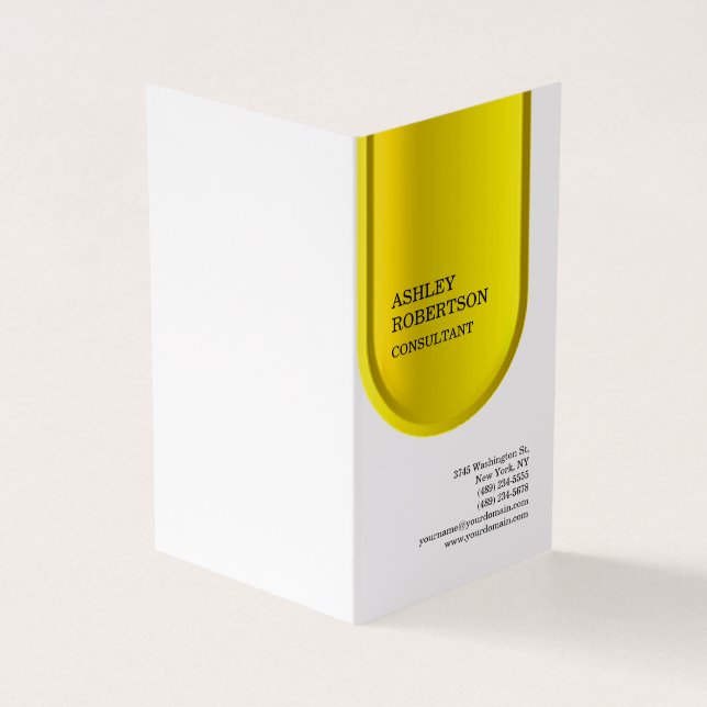 Yellow White Modern Professional Trendy Minimalist Business Card (Outside)