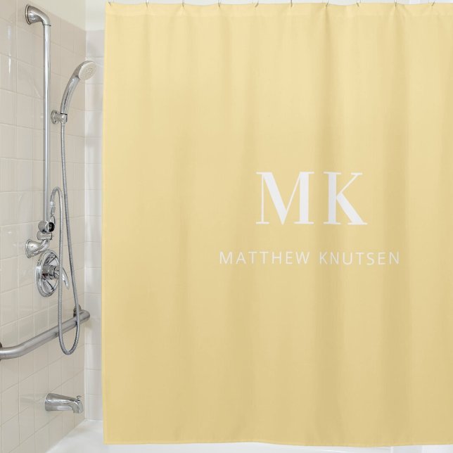 Yellow white monogram initials name shower curtain (Creator Uploaded)