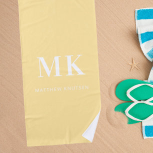 Yellow white monogram name initials  beach towel