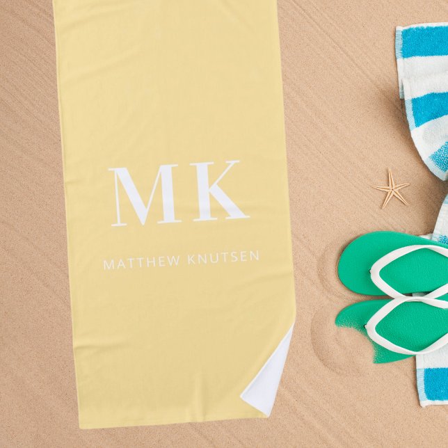 Yellow white monogram name initials  beach towel (Creator Uploaded)