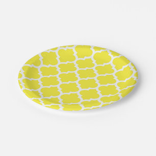 Yellow White Moroccan Quatrefoil Pattern #5 Paper Plate