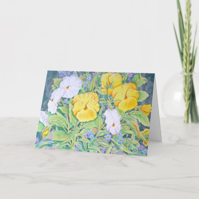 Yellow & White Pansies Birthday Card (Front)