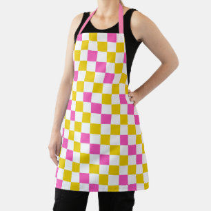Yellow White Pink Chequered Design  Apron
