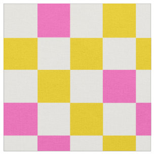 Yellow White Pink Chequered Design Fabric