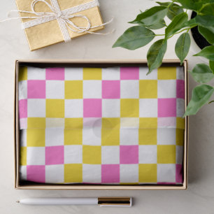 Yellow White Pink Chequered Design Tissue Paper