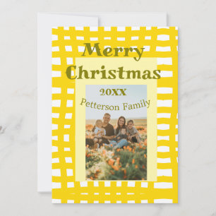 Yellow white plaid retro Christmas holiday family  Card