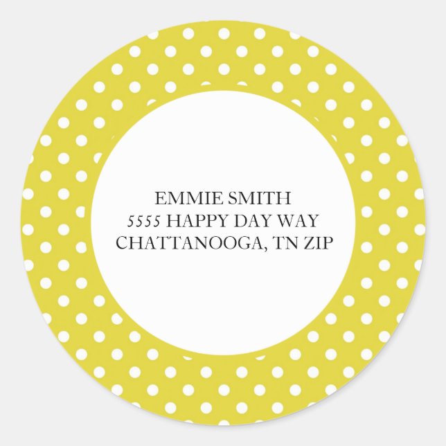 Yellow White Polka Dot Envelope Address Sticker (Front)