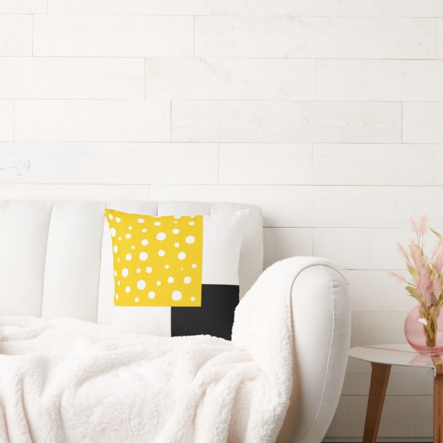 Yellow White Polka Dots Black & White Geometric Cushion (Couch)