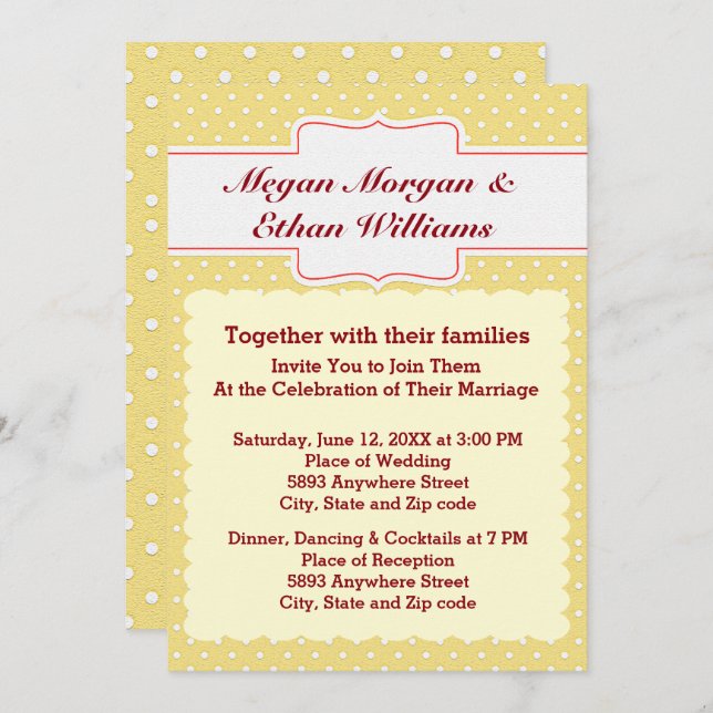 Yellow & White Polka Dots Wedding Invitation (Front/Back)