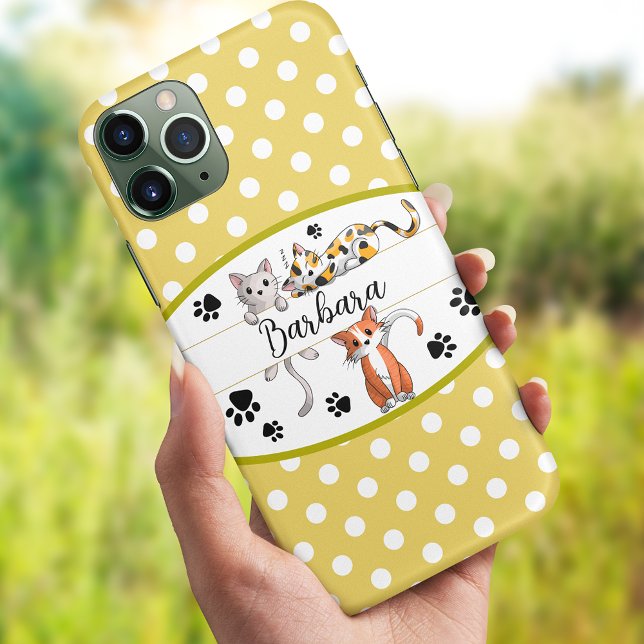 Yellow & white polkadot, cute kittens custom Case-Mate iPhone case (Creator Uploaded)