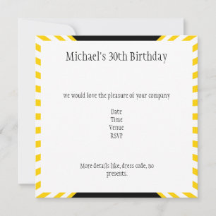 Yellow & White Retro Stripes with Black Birthday Invitation
