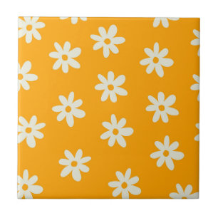 Yellow White Retro Y2K Flower Pattern Ceramic Tile