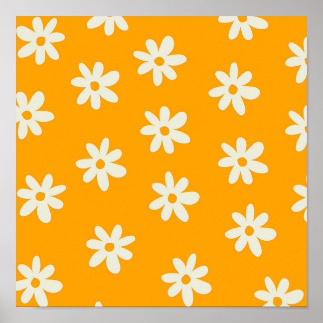 Yellow White Retro Y2K Flower Pattern Poster (Front)
