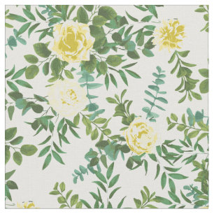 Yellow White Roses Floral Flowers Fabric