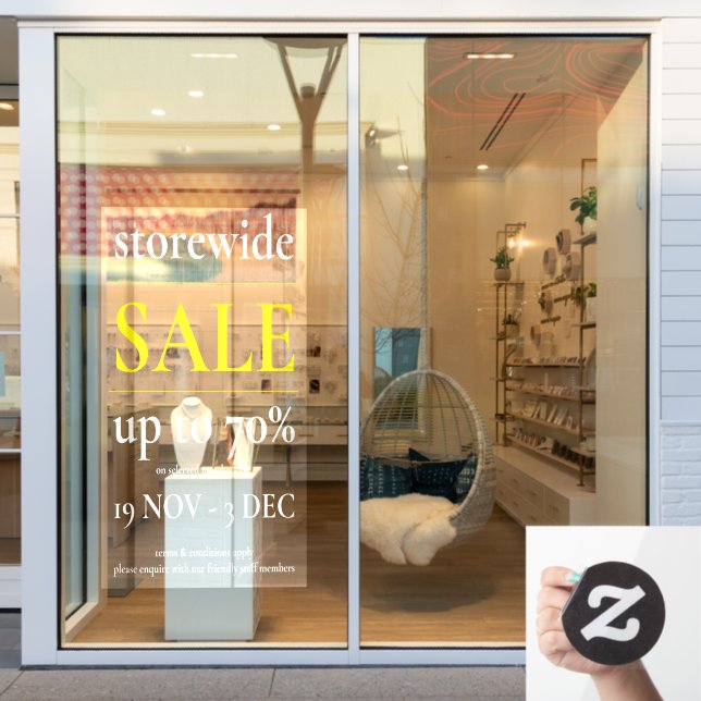 Yellow White Sale Window Sign Classy Professional (Store Window)