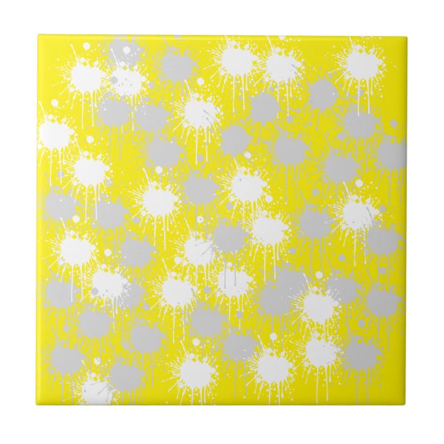Yellow, White Silver Blush Abstract  Ceramic Tile (Front)