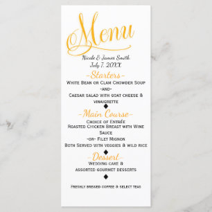 Yellow & White Simple Elegant Wedding Menu Card