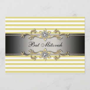 Yellow White Stripe Bat Mitzvah Invitation