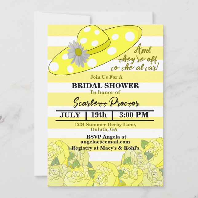 Yellow & White Stripe Kentucky Derby Bridal Shower Invitation (Front)