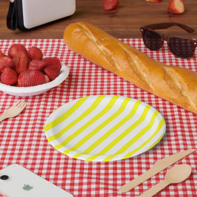 Yellow & White Stripe Paper Plates (Picnic)