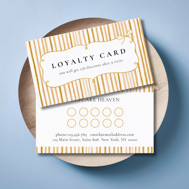 Yellow White Stripe Vintage Bow Loyalty Cards (Yellow White Stripe Vintage Bow Loyalty Cards)