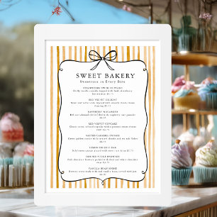 Yellow White Stripe Vintage Bow Price List Poster