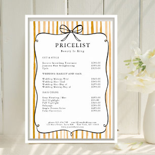 Yellow White Stripe Vintage Bow Price List Poster