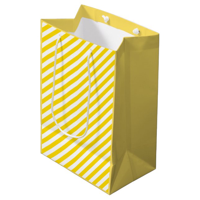 Yellow White Striped Template Elegant Modern Medium Gift Bag (Front Angled)