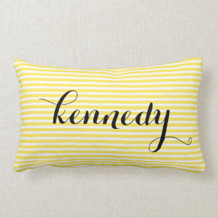 Yellow White Stripes Custom Monogram Lumbar Cushion