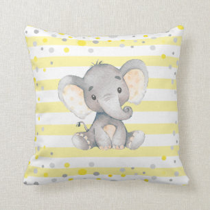 Yellow White Stripes Elephant Baby Shower Nursery Cushion