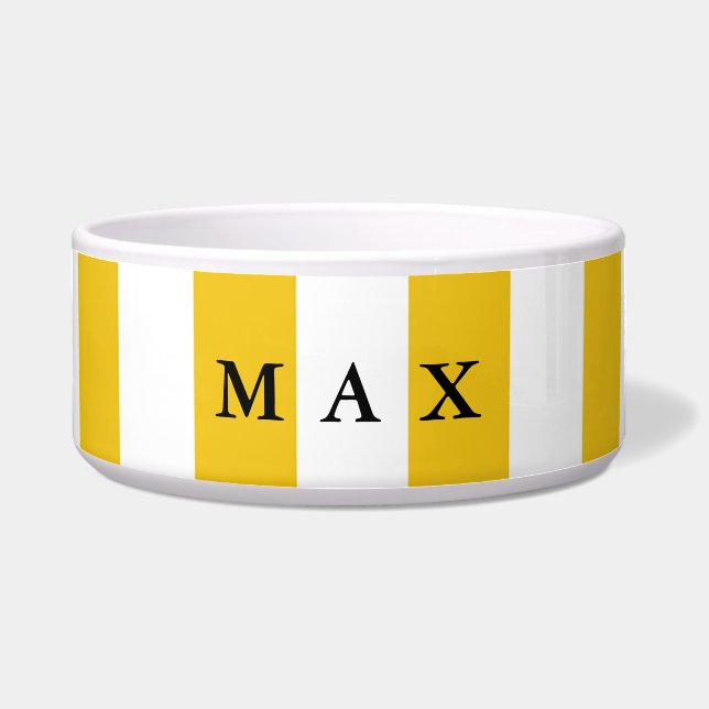 Yellow & White Stripes Modern Chic Pet Dog Bowl (Front)