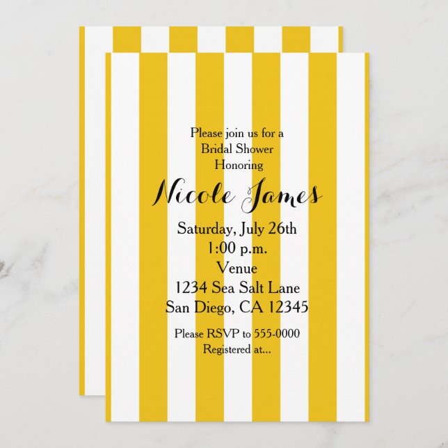Yellow & White Stripes Modern Striped Invitations (Front/Back)