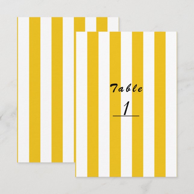 Yellow & White Stripes Modern Striped Table Number (Front/Back)