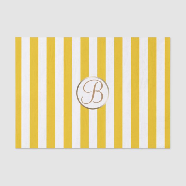 Yellow White Stripes Monogram Letter Initial Tissue Paper (Front)