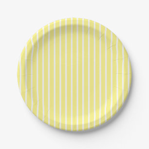 Yellow White Stripes Pattern Paper Plate