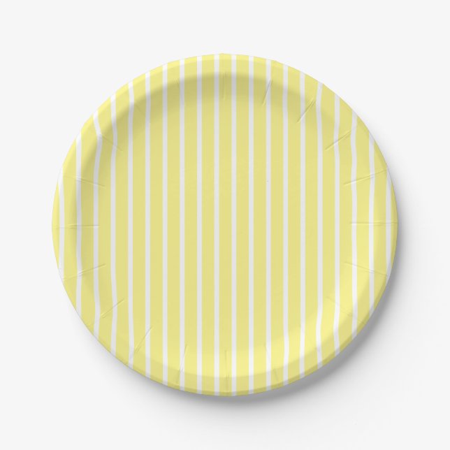 Yellow White Stripes Pattern Paper Plate (Front)