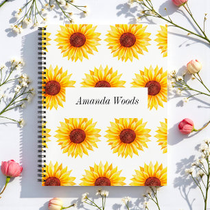 Yellow White Sunflower Floral Spiral Notebook