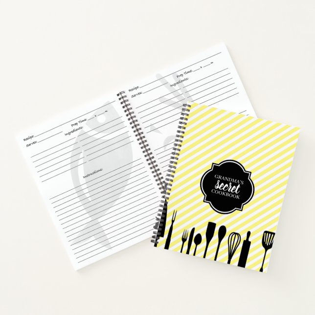 Yellow & White Utensils Personalised Recipe Notebook (Inside)