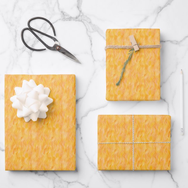 Yellow & White Wavy Lines Wrapping Paper Sheet (Front)