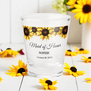 Yellow White Wedding Sunflower Floral Shot Glass