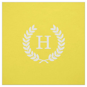Yellow White Wheat Laurel Wreath Initial Monogram Fabric