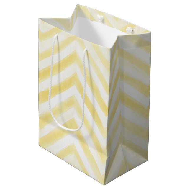 Yellow White Zigzag Stripes Birthday Medium Gift Bag (Front Angled)