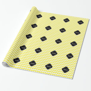 Yellow Wht Chevron ZigZag Blk Quatrefoil Monagram Wrapping Paper
